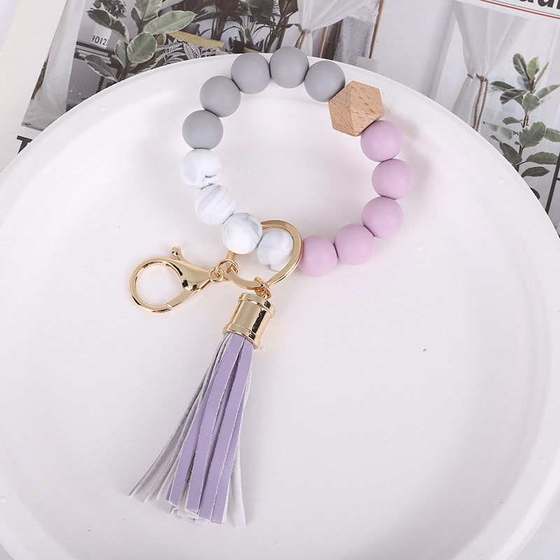 Wholesale Tassel Wood Beads Silicone Keychains
